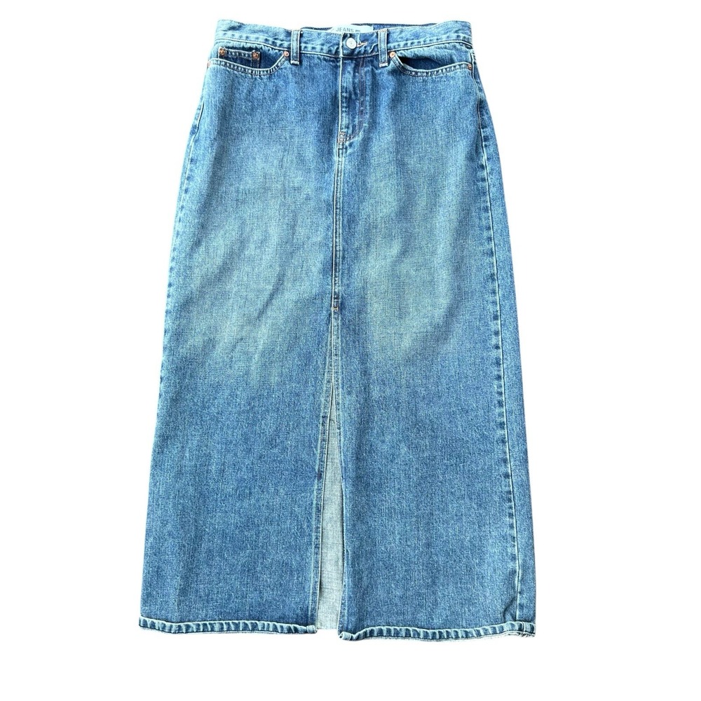 Vtg Y2K Gap Denim Maxi Skirt Sz 10 Blue Jean 100% Cotton High Front Slit Classic